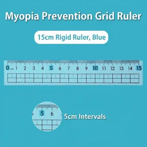 Blue 15cm transparent hard ruler with wave edge and anti-myopia scale indicators