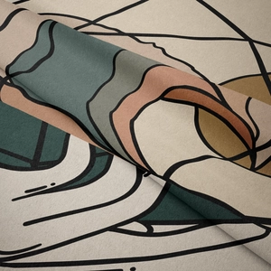 Détail macro du tissu en velours haute densité avec motifs géométriques Morandi abstraits