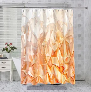 Rideau de douche en polyester imperméable avec motif géométrique 3D dégradé orange