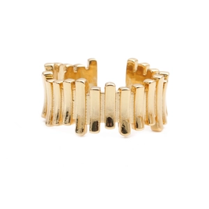 Men's hip hop style irregular pleated open ring in gold finish on white background