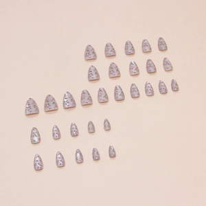 Almond-shaped press-on nails with lavender floral patterns and matte finish, 24 pieces set