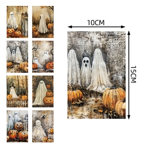 Set of 8 vintage ghost and pumpkin Halloween party invitations, size 10x15cm, art style