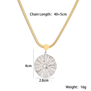 Detailed view of bicolor pendant necklace with chain length and size specifications