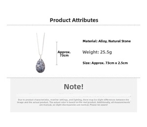 Detail view of water drop natural stone pendant with dimensions 73cm and weight 25.5g