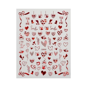 Laser red heart nail stickers with romantic ribbon patterns for Valentine's Day art