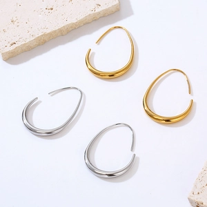 Water Drop Hoop Earrings Stainless Steel Minimalist Geometric Egg Shaped Gold Plated Ear Hooks For Women Fashion Jewelry