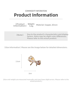 Detailed size chart for bow brooch showing 2.5cm height and 2cm width with copper specs