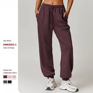 Damen Jogginghose Mit Hoher Taille Baumwollmischung Kordelzug Elastischer Bund Taschen Lässige Sporthose Lose Passform