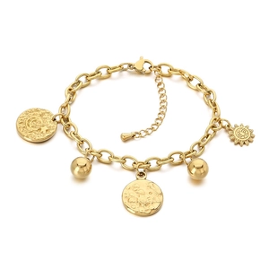 18K gold plated stainless steel chunky chain bracelet with sun and celestial charms