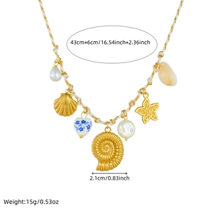 Detail of starfish necklace dimensions including length 43+6cm and 15g weight specs