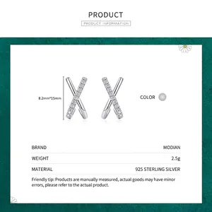 S925 sterling silver X-shaped earrings with zircon accents and product dimensions