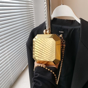 Mini Octagonal Geometric Evening Clutch Bag Acrylic Mirror Finish Metal Chain Strap Small Box Purse For Women Party