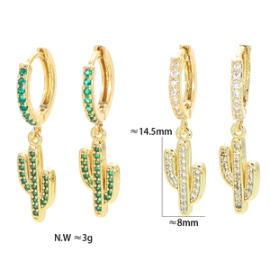 Detail showing cactus drop earrings size 14.5x8mm with green and white cubic zirconia