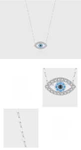 Detail view of S925 sterling silver evil eye necklace with pave set 5A cubic zirconia