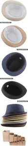 Detail of breathable paper straw fedora hat with interior lining and sturdy box packaging