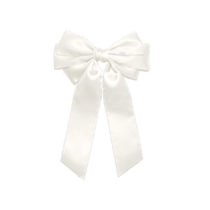Elegant white satin ribbon bow hair clip with long streamers for women and girls