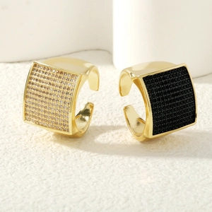 Hip hop 18K gold plated square rings set with white and black zircon micro-pave crystals