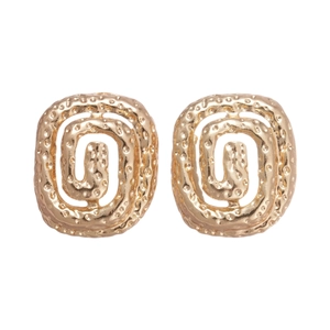 Modern gold square spiral earrings with hammered metal texture and hollow design