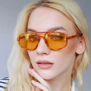 Aviator Sunglasses For Men Women Double Bridge Retro Square Frame UV400 Protection PC AC Material Fashion Trendy Eyewear