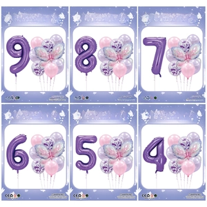 Purple butterfly number balloon set with pink latex balloons for birthday party decoration