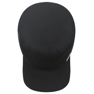 Classic black cotton cadet cap for men with adjustable strap and gold metal side logo