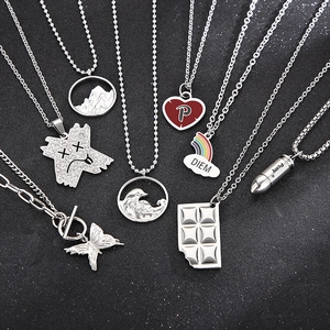 Collier À Pendentif En Acier Inoxydable Hip Hop Cœur Papillon Vague Montagne Chocolat Bijoux Pour Hommes Femmes