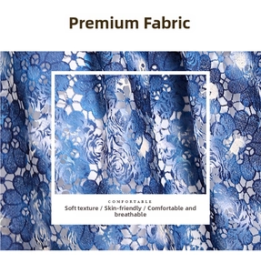 Close-up of blue floral water-soluble lace fabric with hollow rose pattern details