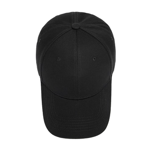 Classic plain black baseball cap in cotton twill fabric with structured six-panel design