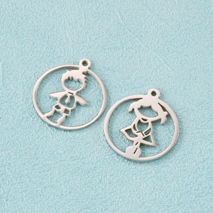 Polished stainless steel boy and girl hollow pendants for DIY necklaces and crafts