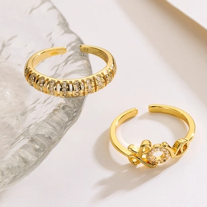 Open Adjustable Ring Copper Gold Plated Zircon Geometric LOVE Letter Niche Fashion Jewelry For Women