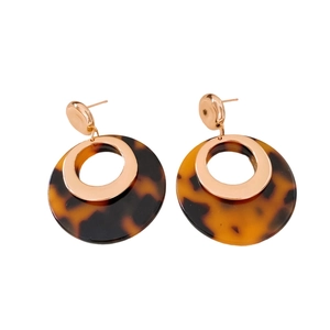 18K gold plated tortoiseshell resin hoop earrings with elegant geometric double rings