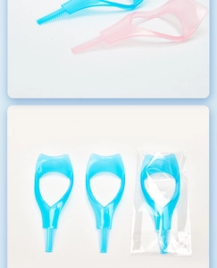 Detailed view of pink and blue eyelash comb tools and protective mascara shields