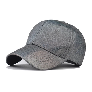 Side profile of a shimmering silver glitter baseball cap with gradient sequin detail