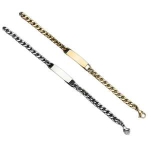 Pulseras de identidad en acero inoxidable pulido oro y plata con cadena de eslabones