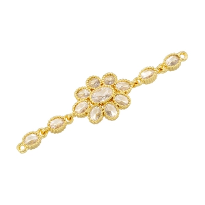 Gold-plated floral connector with oval cubic zirconia for DIY jewelry making