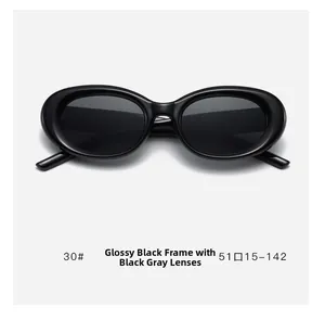 Detail showing vintage oval sunglasses dimensions 51-15-142 in glossy black frame