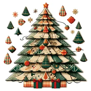 Creative Christmas tree wall stickers with vintage geometric patterns for home decoration