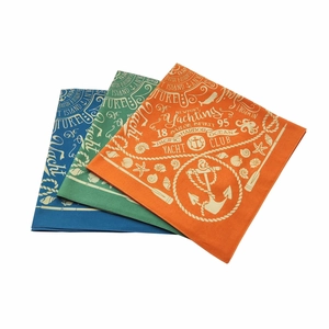 Detail showing nautical prints on cotton bandanas with anchor and shell motifs