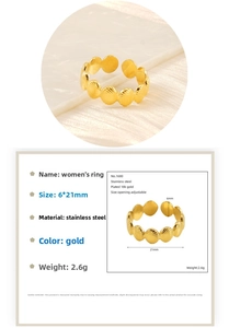 Detail of 18k gold plated stainless steel shell ring with adjustable opening size