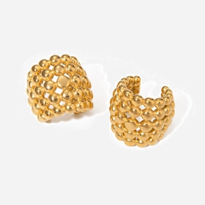 Luxury Stainless Steel Honeycomb Bead Ear Clips For Women Gold Plated Geometric Non Piercing Earrings Minimalist Jewelry