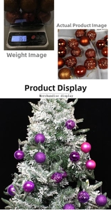 Detail of purple and bronze Christmas ornaments with matte, glossy, and glitter textures