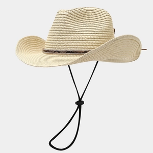 Beiger Stroh-Cowboyhut mit Schlangenmuster-Band und Strasssteinen für Strand