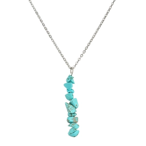 Silver chain necklace featuring natural turquoise stone pendant on white background