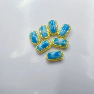 Copper Gilded Rectangular Charms Blue Cat Eye Stone Inlaid Spacer Beads For DIY Bracelet Necklace Jewelry Making Retro