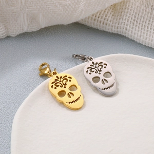 Hip hop style gold and silver stainless steel skull pendants with lobster clasp