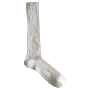 Breathable white cotton calf socks with vertical ribbed texture for a ballet style look