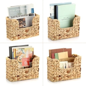 Detailed grid view of hand-woven water hyacinth desktop organizers with U-shape cutout
