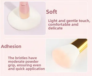 Detail of soft synthetic bristles showing powder pickup on gradient pink makeup brushes