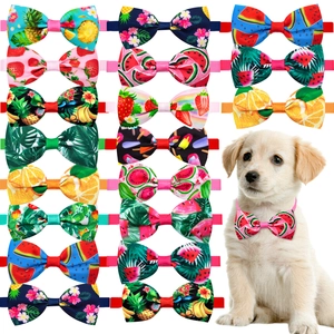 Pet Bow Ties Summer Tropical Fruit Print Adjustable Elastic Polyester Grosgrain Ribbon For Dogs Cats Puppies