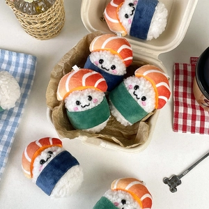 Cute Salmon Sushi Plush Keychain Kawaii Food Shaped Bag Charm Soft Stuffed Toy Pendant For Backpack Wallet